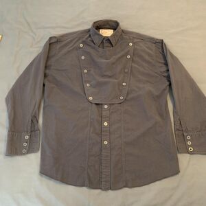 Men's Western Dark Gray Button-Front Dress Shirt with Bib Detail